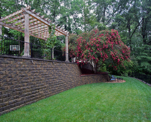 terrace lawn with retaining wall